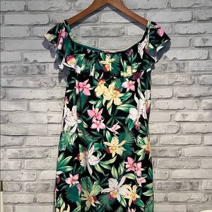 Tommy Bahama Floral Off-Shoulder Dress black green pink yellow white large